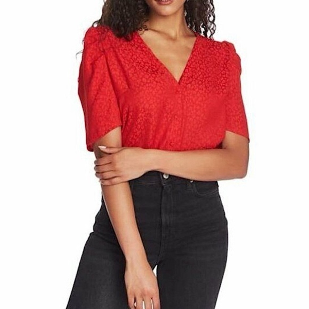 1 State | Red Leopard Puffy Sleeve Blouse